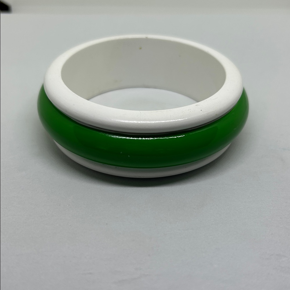 Green and White wood Bangle Bracelet